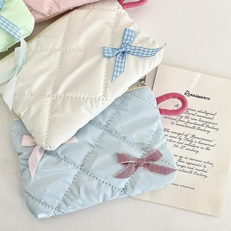 Light Blue Bowknot Decorated Portable Travel Makeup Bag Multipurpose Cosmetic Organizer - Image 5